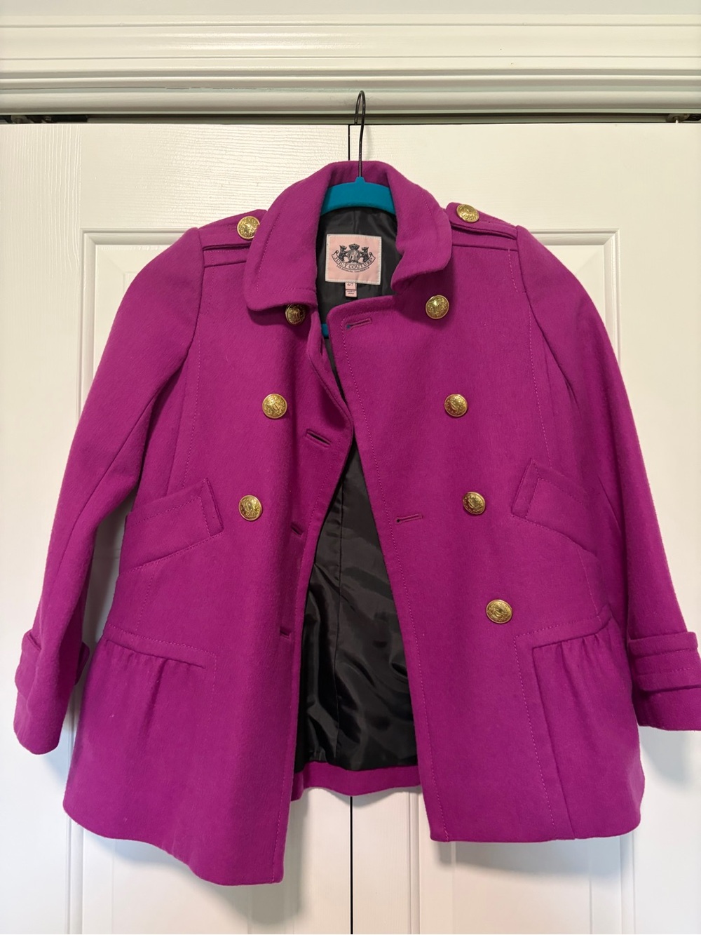 Juicy Couture Girls Wool-Blend Magenta Pea Coat